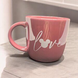 Disney Pink "Love" Stoneware Mug With Mickey Mouse Icon 14 Oz Made In Thailand